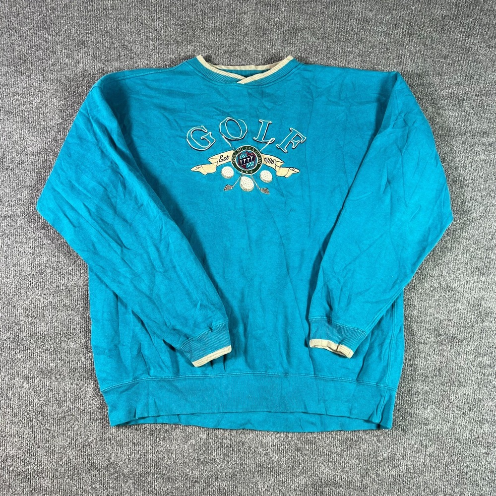 Great American Lakes & Timbers Sweatshirt Mens Large Teal Blue Golf Embroidered